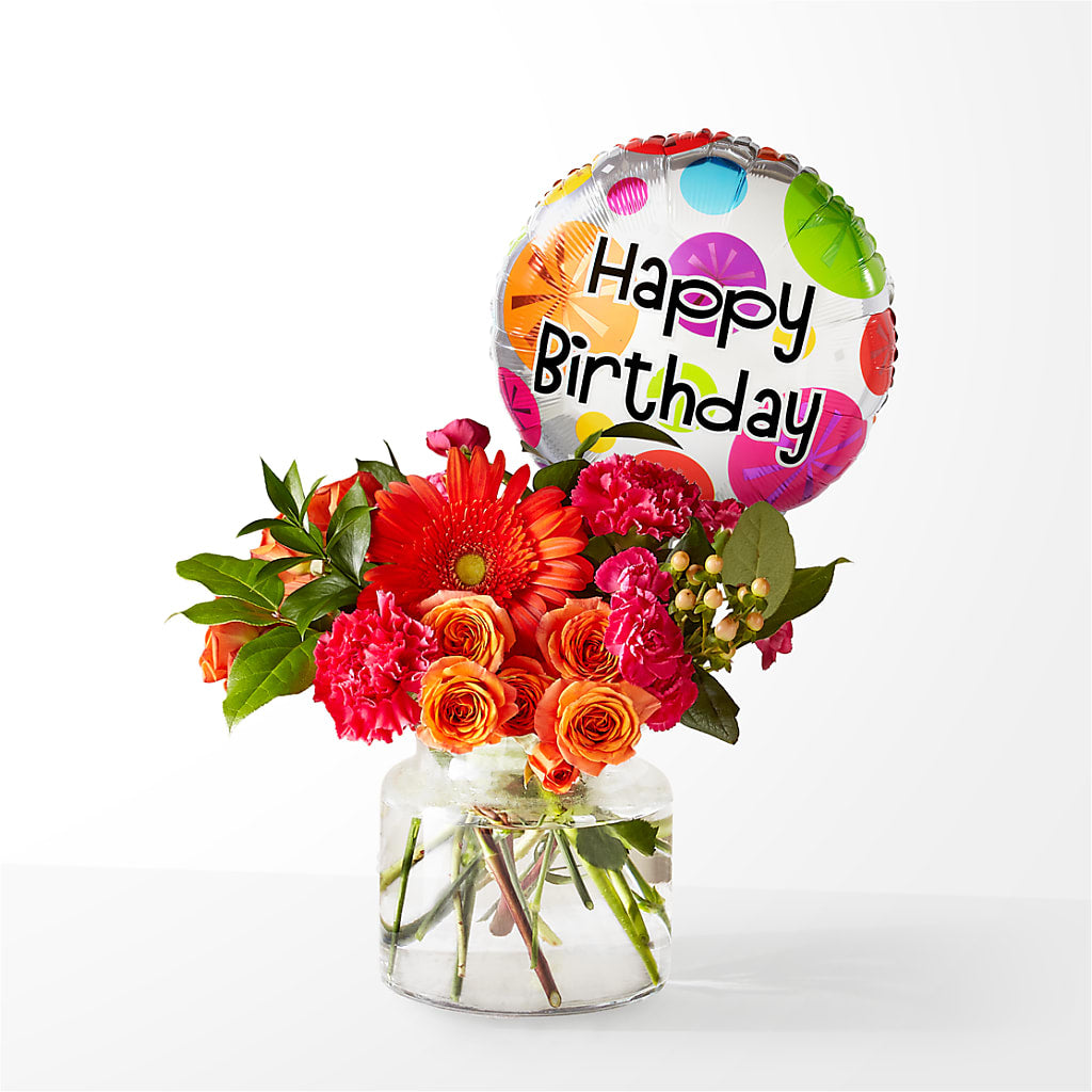 Fiesta Bouquet with Birthday Balloon – BEBE'S FLOWER SHOP, Los Angeles CA