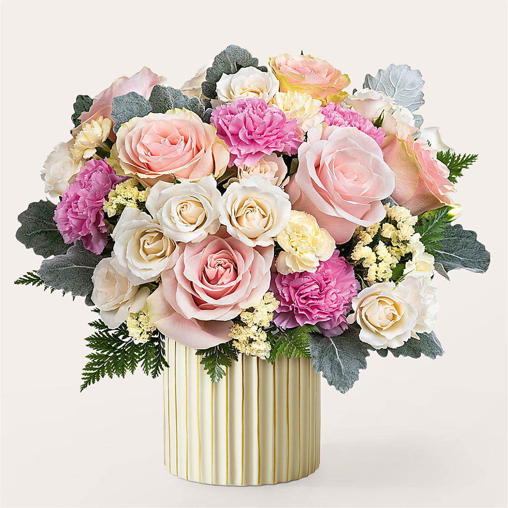 Blissful Moments Bouquet with Ivory Vase – BEBE'S FLOWER SHOP, Los Angeles CA