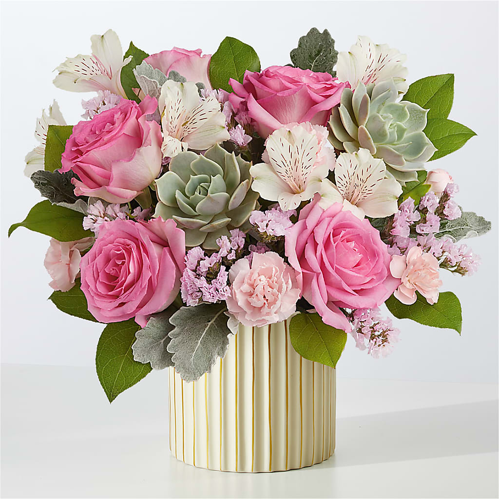 Dusty Rose Bouquet with Ivory Vase – BEBE'S FLOWER SHOP, Los Angeles CA