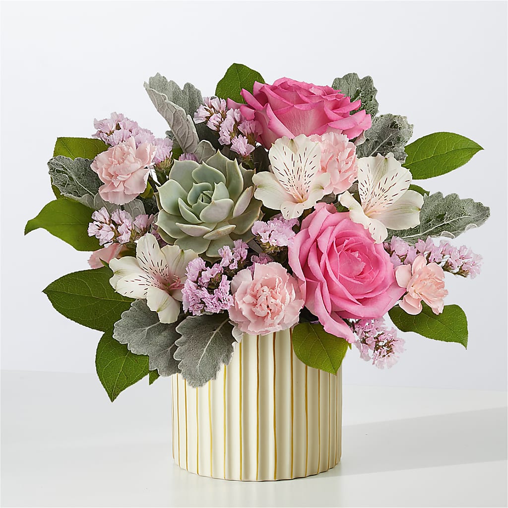 Dusty Rose Bouquet with Ivory Vase – BEBE'S FLOWER SHOP, Los Angeles CA