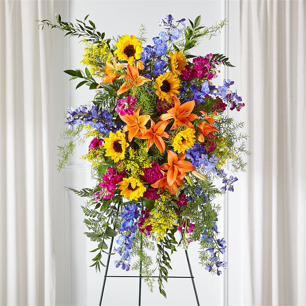 Sunlit Memories Standing Spray (Standard) – BEBE'S FLOWER SHOP, Los Angeles CA