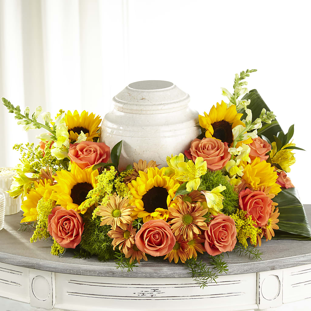Faithful Sunflower Cremation Adornment – BEBE'S FLOWER SHOP, Los Angeles CA