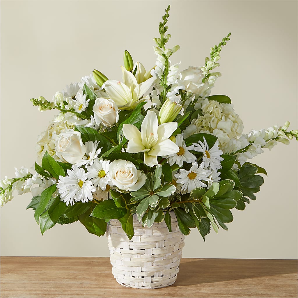 Ivory Elegance Floral Basket – BEBE'S FLOWER SHOP, Los Angeles CA