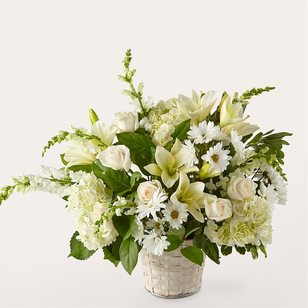 Ivory Elegance Floral Basket – BEBE'S FLOWER SHOP, Los Angeles CA