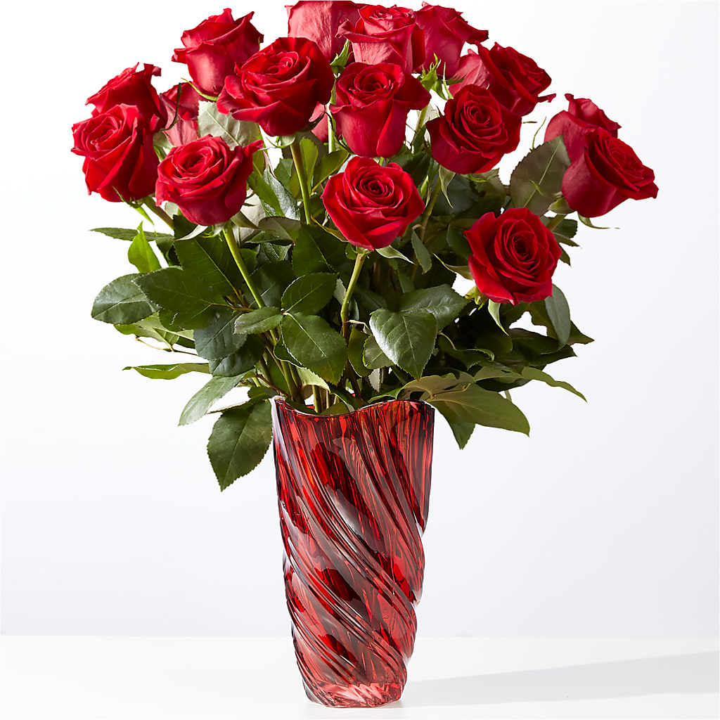 Classic Love Red Rose Bouquet with Luxe Swirl Vase – BEBE'S FLOWER SHOP, Los Angeles CA