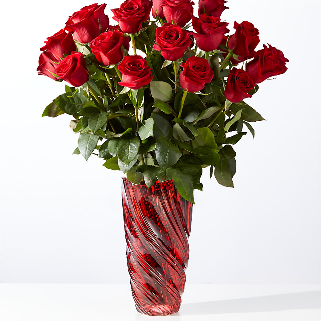 Classic Love Red Rose Bouquet with Luxe Swirl Vase – BEBE'S FLOWER SHOP, Los Angeles CA