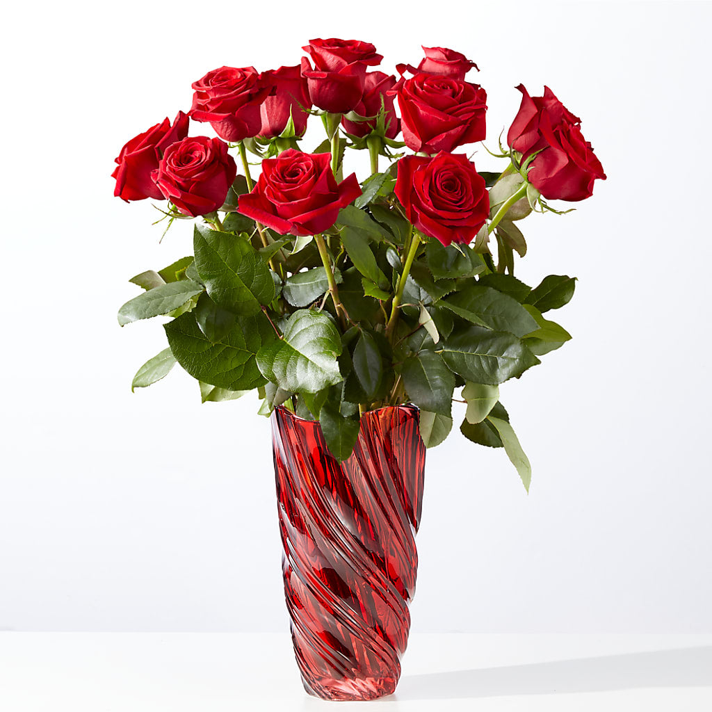 Classic Love Red Rose Bouquet with Luxe Swirl Vase – BEBE'S FLOWER SHOP, Los Angeles CA