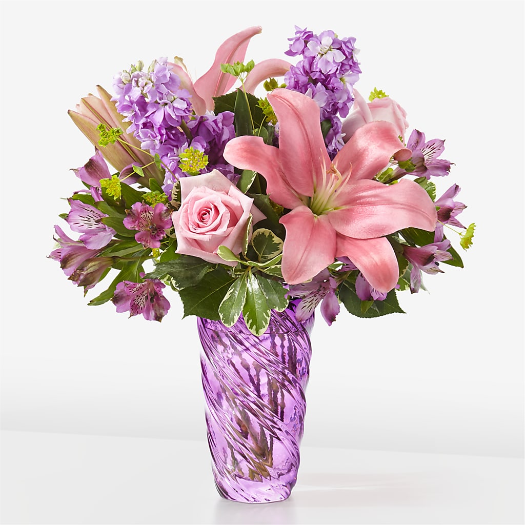 Precious Petals Bouquet with Luxe Swirl Vase – BEBE'S FLOWER SHOP, Los Angeles CA
